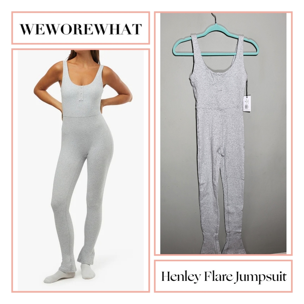 NWT WEWOREWHAT Henley Flare Jumpsuit XSmall Body Suit Kick Flare Heather Gray
